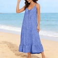 thumbnail image 4 of Aboser Womens Plaid Gingham Nightgowns Trendy Pleated Front Sleepwear Loose Round Neck Nightdress Comfy Soft Sleeveless Tank Sleep Shirts with Pockets, 4 of 6