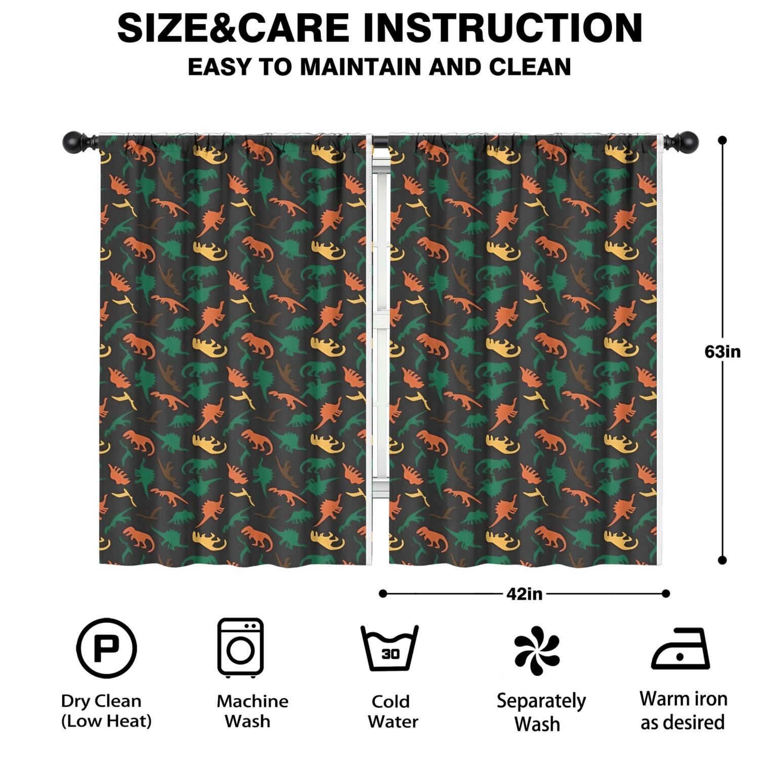 Blackout Kids Curtains,Colorful Camouflage Dinosaurs Pattern Childrens Insulated Curtains Set Of 2,Bedroom Essentials,Toddler Room Decor 42"x63"