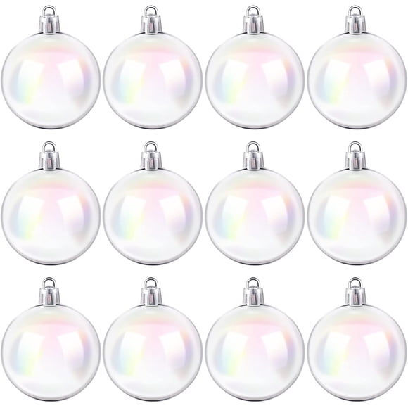 12/24/36 Pcs Christmas Iridescent Ornaments Ball Clear Plastic Bubbles Cauldron Halloween Hanging Ornament Balls Bulk Wedding Decorative Rainbow Hanging Craft for DIY Witch Magic Pot