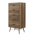thumbnail image 5 of 5 Drawer Dresser, Wooden Tall Bedroom Dresser with Stabilizing Feet, Modern Chest of Drawers, Durable Surface Storage Cabinet Furniture for Living Room Entry Hallway Furniture, Brown, 5 of 10