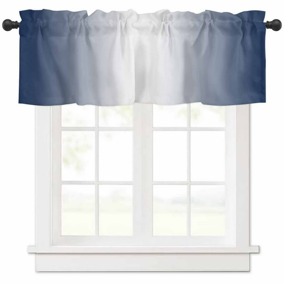 Hokiten Rod Pocket Curtain Valance, Navy Blue Ombre Farmhouse Window Valance for Living Room, Bedroom, Kitchen Blue White Gradient Modern Abstract Art 60"W x 18"L