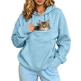 thumbnail image 2 of Stralyhd Cat Pouch Hoodie for Women Cat Puppy Holder Pullover Top Fashion Loose Fit All Season Daily Walking Casual Hooded Sweatshirt Sky Blue L, 2 of 7