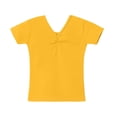 thumbnail image 4 of WQNVRNR Girls Short Sleeve Tee- Cotton Fashion Casual Pleated V-Neck Cute Summer Tops Yellow Size 6, 4 of 9