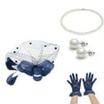 thumbnail image 2 of Ediodpoh Hats for Women Bow Top Hat for Tea Party Wedding with Lace Gloves and Earrings Set Navy, 2 of 5