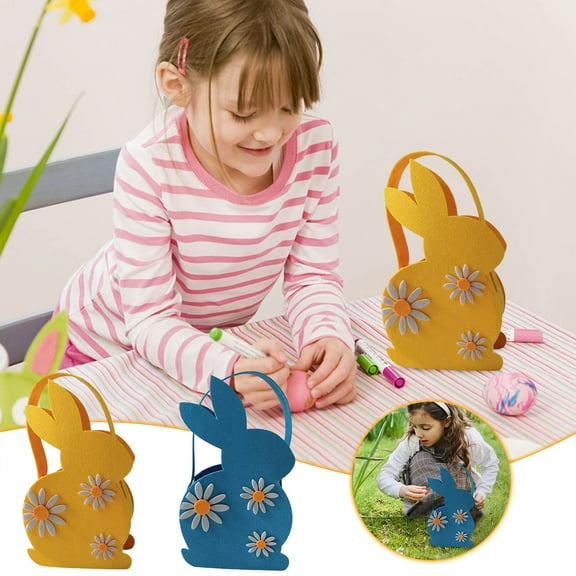 Wzzjkit Easter Baskets, Easter Bunny Basket for Kids, Cute Easter Bucket Bags with Handles, Bunny Gifts Bags Candy Storage for Boys and Girls