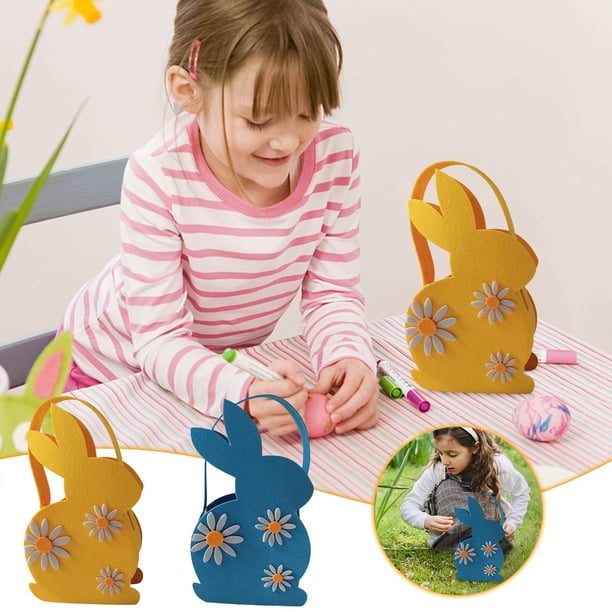 Bolsa de caramelos de conejo de Pascua - Cesta de peluche adorable con asa para búsquedas de huevos, golosinas y regalos de Pascua, 1 cuenta