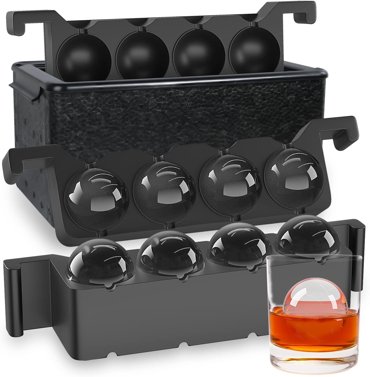 Xinwanna Ice Ball Mold Food Grade Double Layer Pet 4-Hole Drinks Round Ice Ball Tray Maker for Home (1pc,L), Size: Large, Other