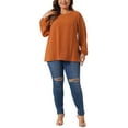 thumbnail image 2 of Agnes Orinda Women's Plus Size Tops Crew Neck Chiffon Blouses Swiss Dots Long Sleeve Shirts Top 1X Caramel, 2 of 6