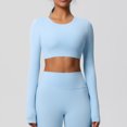 thumbnail image 4 of Timegard Hauts de Yoga pour Femmes Skinny Extensible Col Rond Manches Longues Cropped Tops de Gym Couleur Unie, 4 of 6