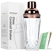Glass Cocktail Shaker, JOYCEMALL 14.5 Ounce Cut Crystal Shaker with Stainless Sealing Steel Cap & Strainer, for Home Use & Bar Whisky - Rosegold