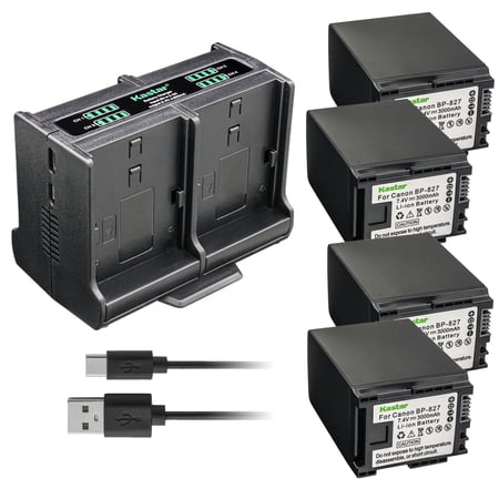 Kastar 4-Pack Battery and Quadruple Charger Compatible with Canon VIXIA HF M306 HFM306 VIXIA HF M40 HFM40 VIXIA HF M41 HFM41 VIXIA HF M46 HFM46 VIXIA HF M400 HFM400 VIXIA HF M406 HFM406 Camera