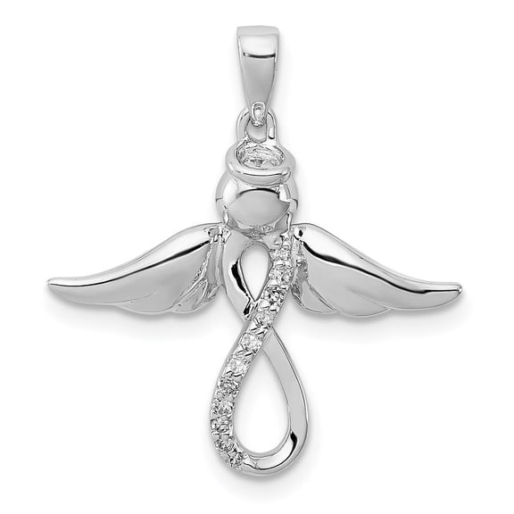 Auriga Fine Jewelry 925 Sterling Silver Rhodium-plated Diamond Angel Pendant for Women (L - 0.95 inch, W - 21 inch)
