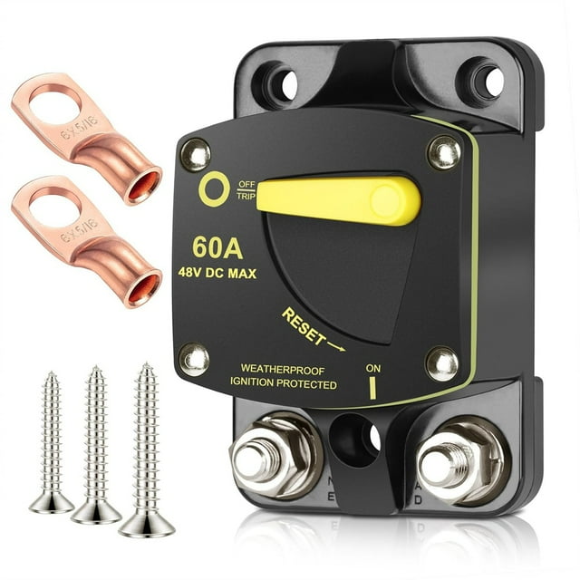 60 Amp Circuit Breaker DC 12V-48V Fuse with Manual Reset Switch for RV Car Audio Boat Trolling Motor Stereo Audio