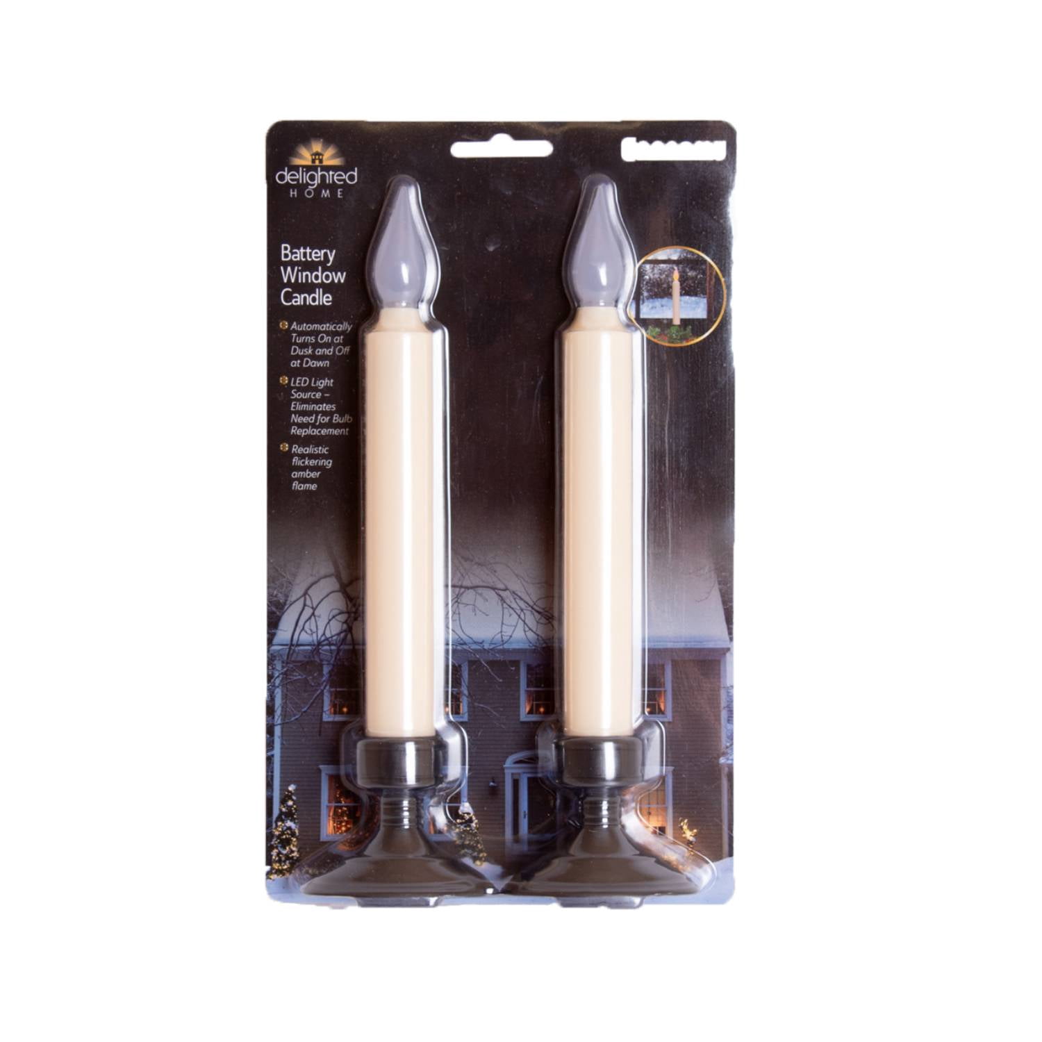 Delighted Home LED Window Candles, Battery Powered Flameless Tapers, Indoor Year Round and Holiday Decor, Ivory, 2 Pack