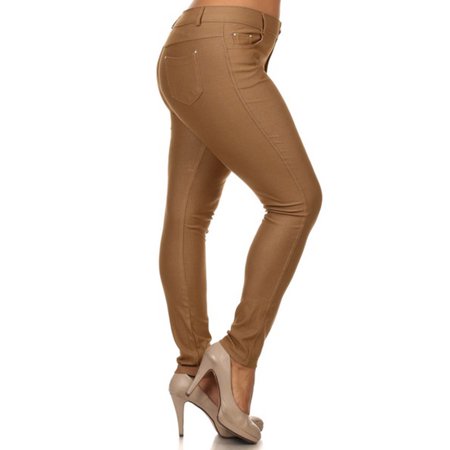 Simplicity - Women's Plus Size Cotton Blend Pull On Stretchy Jeggings,5 Pockets,Khaki,XXXL