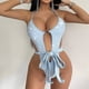 thumbnail image 4 of Gibobby Trajes de Baño Mujer Traje de baño sexy de color sólido para mujer Bikini sin espalda ajustado(Azul,M), 4 of 5