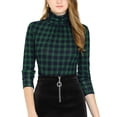 thumbnail image 1 of INSPIRE CHIC Blouse Décontractée à Carreaux pour Femme à Col Roulé Ajustée à Manches Longues, 1 of 6