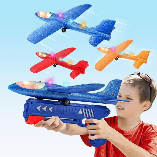 3 Pack Airplane Launcher Toy, 12.6" Foam Glider Led Plane, 2 Flight