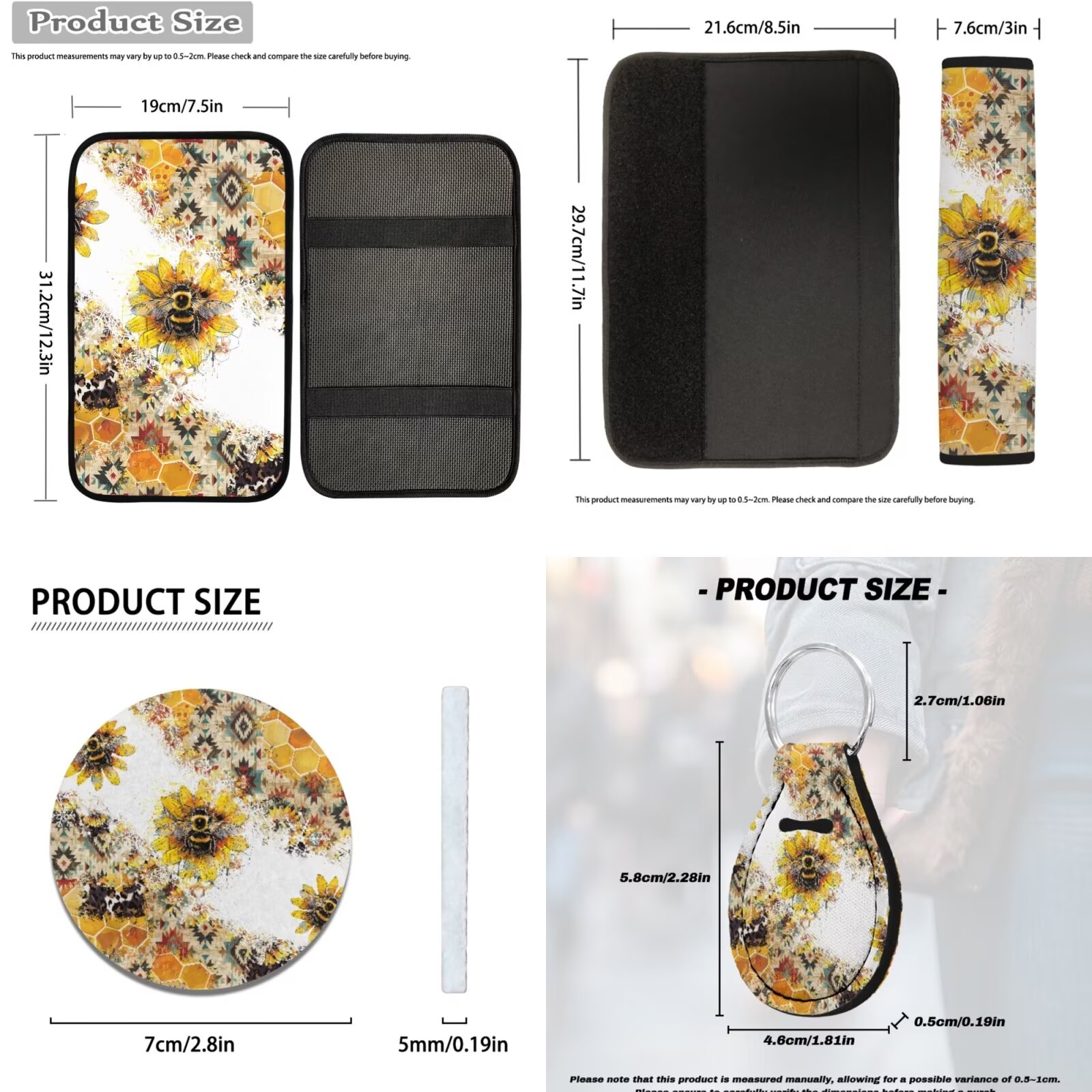 HUIACONG Floral Bohemian Car Seat Covers Full Set with Steering Wheel Cover Arm Rest Cover Seatbelt Covers Cup Holder Headrest Covers Keychain 14 Pcs Car Accessories Interior Universal Fit