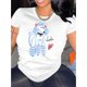thumbnail image 1 of Camiseta de manga corta para mujer con estampado de perro de dibujos animados, top informal de verano con letras divertidas "Little", cómoda de algodón, lavable a máquina, negra con diseño azul y blan, 1 of 6