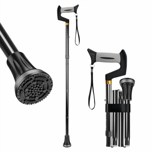 SupreGear Foldable Adjustable Walking Cane, Ergonomic T-Handle, Black, for Seniors and Adults