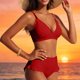 thumbnail image 4 of Tankini de moda para mujer, color sólido con cojín en el pecho y sin soporte de acero, traje de baño holgado con cordón dividido, traje de baño de dos piezas para mujer, trajes de baño tankini para mu, 4 of 6