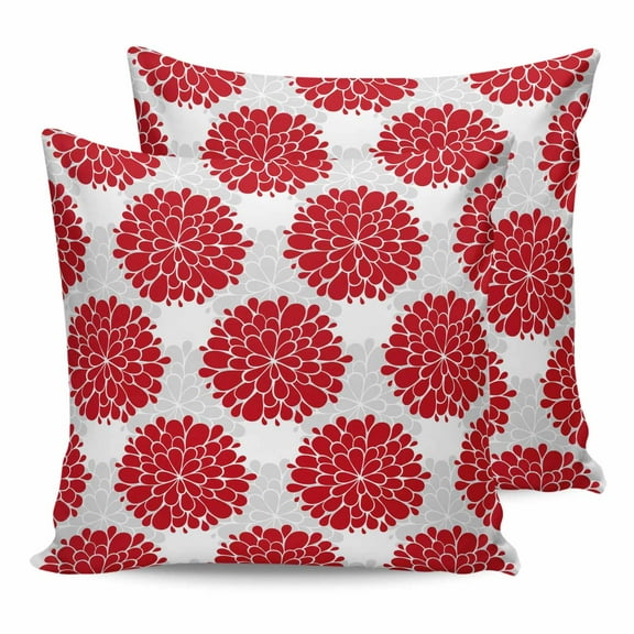 Outdoor Waterproof Throw Pillow Covers Set of 2 Red Dahlia Flowers Decorative Pillowcases Square Outdoor Pillows Cushion Case 16x16 Inch Grey Floral Patio Pillows for Couch Sofa Bed Garden