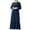 Dark Blue, variant on Women's Elegant Long Dress Crewneck Loose Long Sleeve Solid Ankle-length Dress Button Casual Swing Maxi Dress with Belt