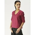 thumbnail image 2 of DressBerry Women’s Solid Cotton Poplin Top V Neck Flared Elbow Sleeves Waist Length Regular Wear Light Weighted Casual Summer Blouse, 2 of 7