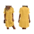 thumbnail image 3 of Vestido Túnica Holgado Informal de Verano para Mujer, de Algodón y , con Botones, Escote en V, Corta, Color Amarillo, Talla L, 3 of 7