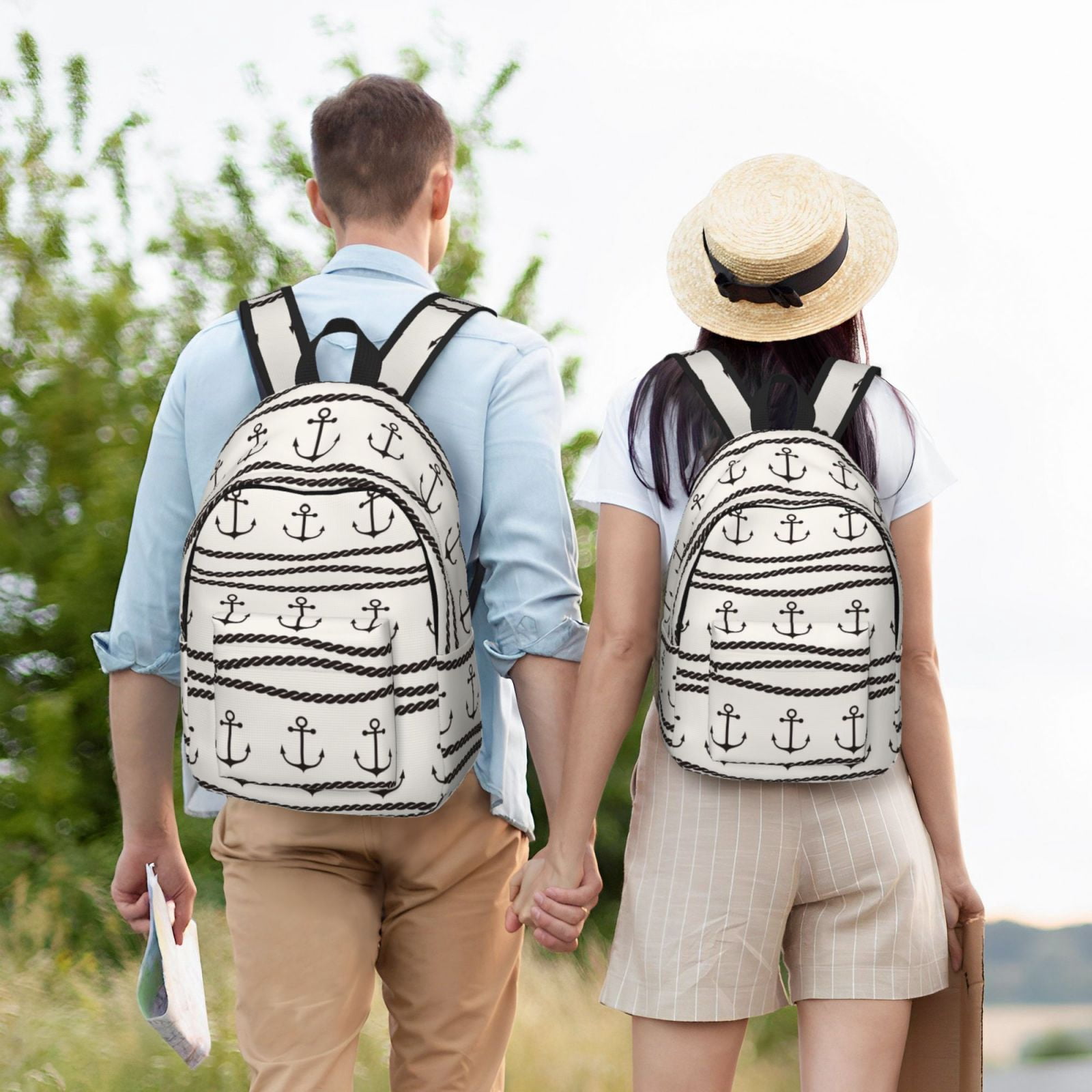 Travel Laptop Backpack - Anchors and Ropes Lightweight Canvas Backpack, Wear Resistant Computer Backpack Bag Fit {sizeName} Laptop for Men Women with Adjustable Padded Shoulder Straps