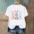 thumbnail image 4 of Xdegoge Easter Tees for Women Three Sitting Bunnies With Bows Graphic Print Short Sleeve Crewneck Spring Holiday Festival Lightweight Stretchy Casual Shirts, 4 of 6
