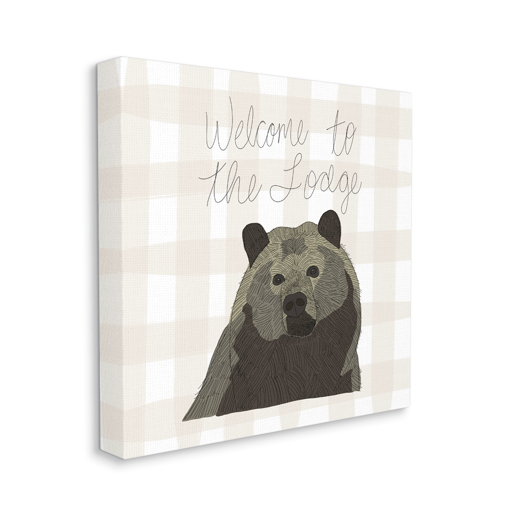 Stupell Industries Welcome to the Lodge Cabin Entrance Bear Tartan Graphic Art Gallery Wrapped Canvas Print Wall Art, Design by Tara Moss