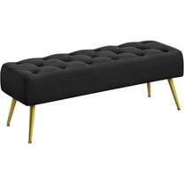 Modern Ottoman Bench Velvet Bench Upholstered Footrest with Gold Metal Legs and Padded Seat Black