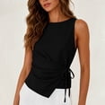 thumbnail image 2 of jjayotai Cotton Linen Tank Tops for Women Tie Wrap Sleeveless Ruched Boatneck Shirts Casual Summer Beach Going out Tops, 2 of 6