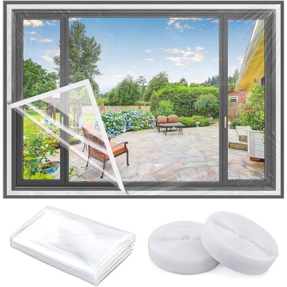 Babiora Adjustable Window Insulation Kit for Summer, Can be Cut Window Plastic Keep Warm in Winter Cool in Summer, Reusable and Easy to Install & Remove