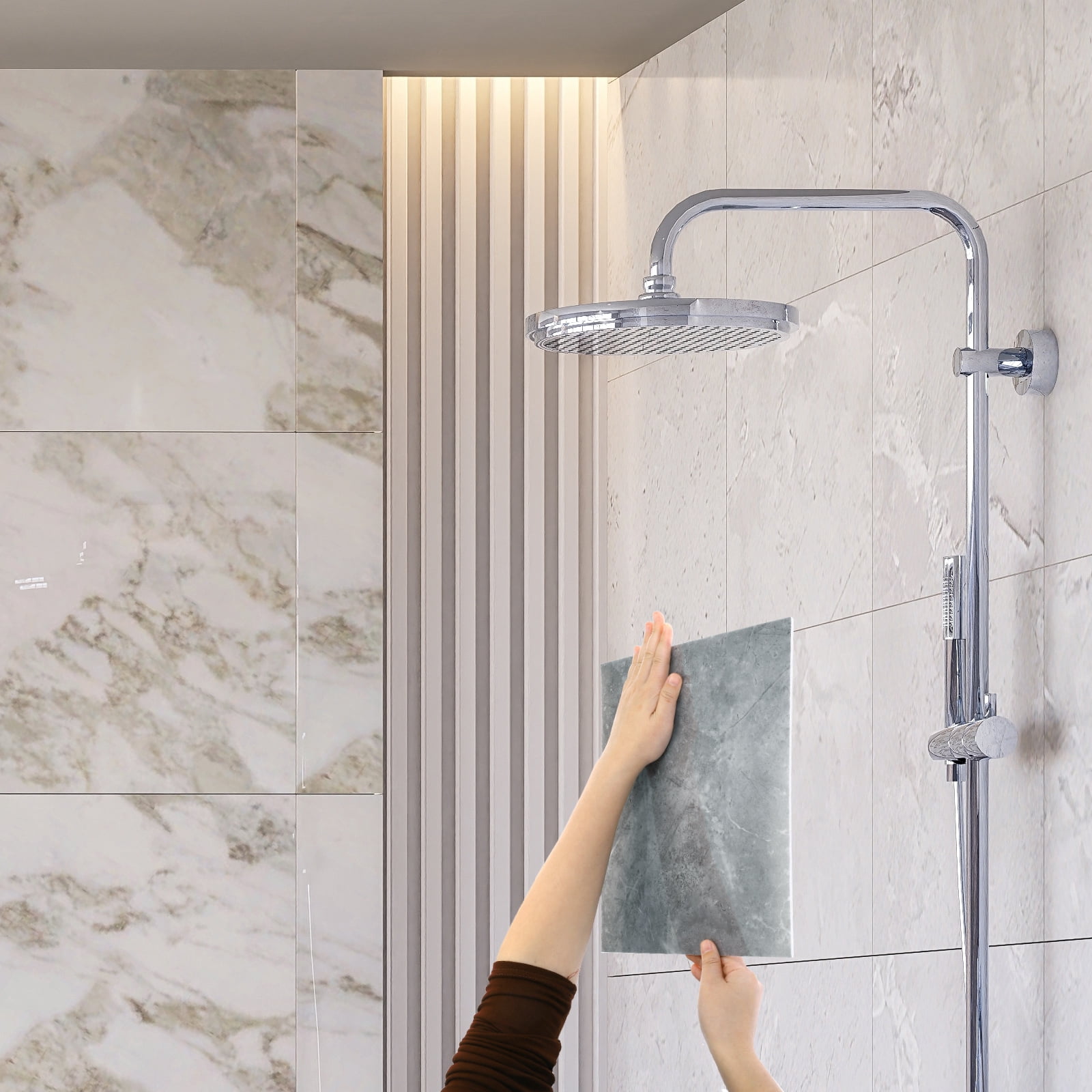 Uxcell 15Pcs Peel and Stick Marble Tiles, Waterproof Wall Panel Backsplash, 12"x12" Peel and Stick Shower Tiles for Bathroom, Palace Jade Design