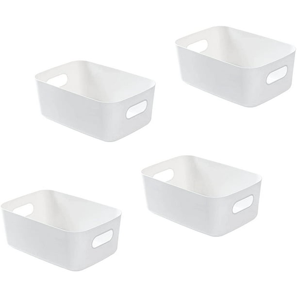 Juego de 4 Cestas de Almacenamiento de Plástico Blanco, Cesta de Almacenamiento de Plástico, Cesta de Plástico con Asa para Armarios Apilables, Cocina, Dormitorio, Baño, Oficina, 19x13,5x7,5cm Blanco