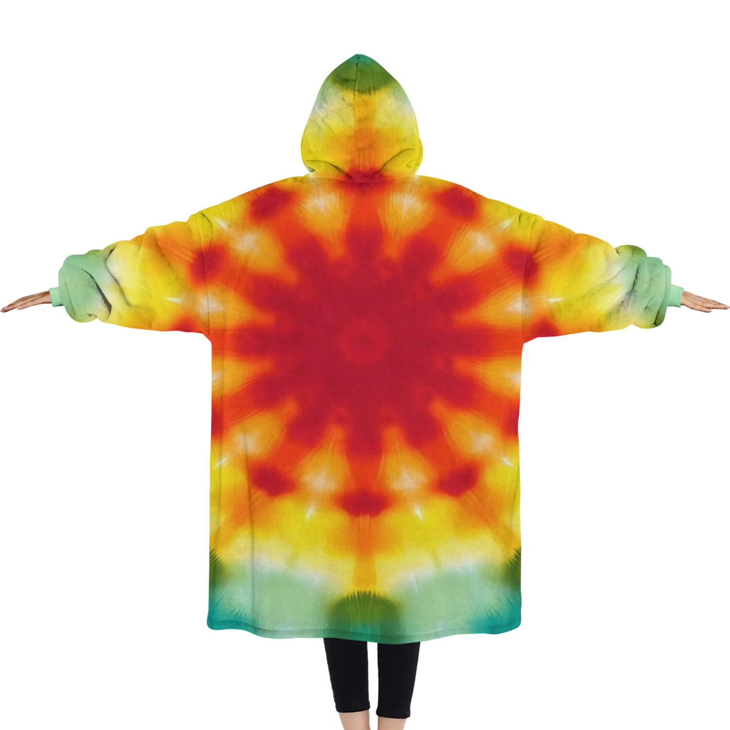 Oversized Wearable Blanket Hoodie,Tie Dye Soft Petal Ring Pattern Sherpa Blanket Hoodie with Super Pockets,Super Warm Fuzzy Pullover for Women & Men
