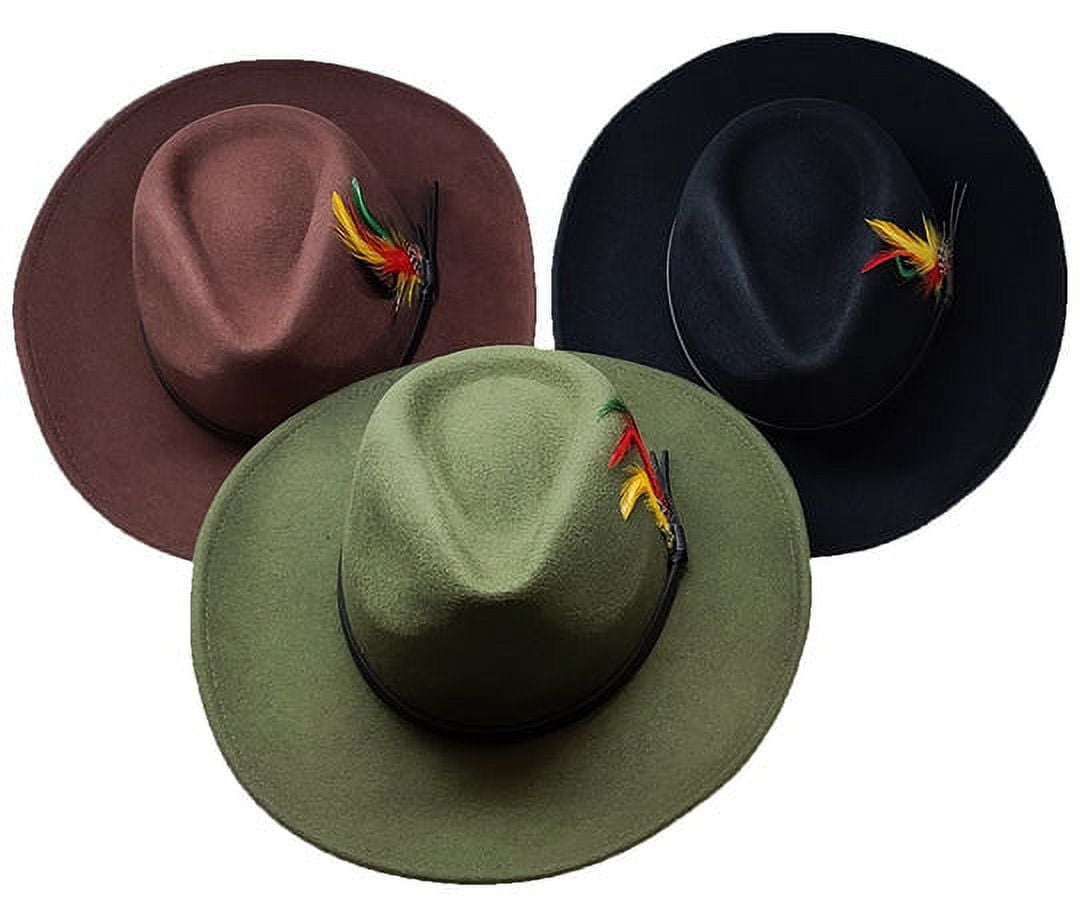 Different Touch Outback Crushable Wool Cowboy Wide Brim Male Olive Western Hats