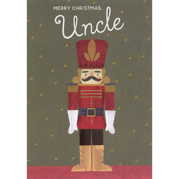 Designer Greetings Toy Soldier and Gold Foil Circles on Dark Background Juvenile Christmas Card for Uncle