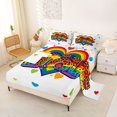 thumbnail image 2 of Manfei Rainbow Love Heart King Sheets, Ink Love is Love Bedding, White Orange, 4pcs, 1 Flat Sheet, 1 Fitted Sheet and 2 Pillowcases, 2 of 6
