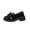 Black, variant on Womens Patent Faux Leather Platform Loafers Chunky Bow Square Toe Slip On Comfortable School Shoes for Casual Preppy Look Black,Size 7