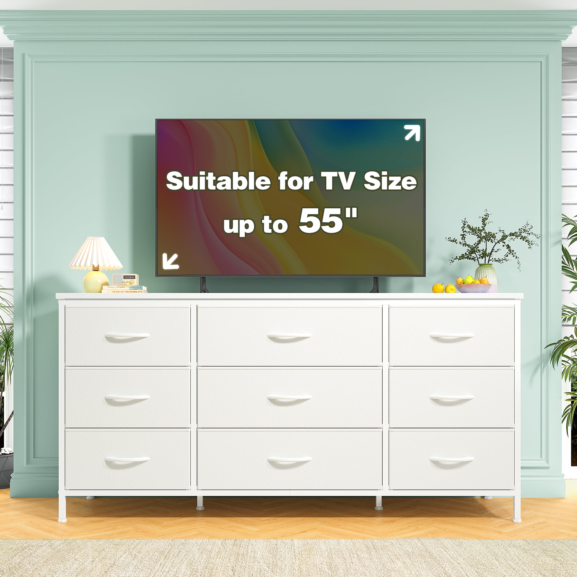 EnHomee White Dresser TV Stand with 9 Drawers Dresser for Bedroom Wide Chests of Drawers for Living Room  (图5)