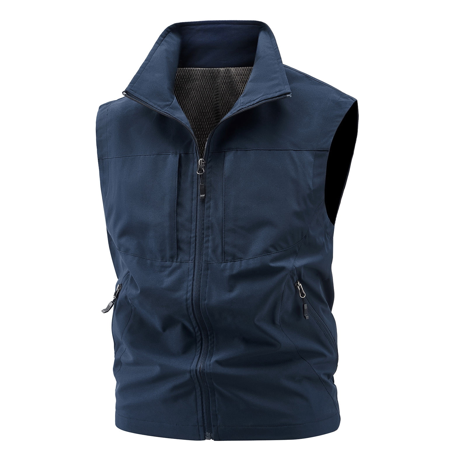 Men's Windproof Lightweight Golf Vest Outerwear with Zipper Pockets Softshell Sleeveless Jacket for Running Hiking Sports Big and Tall Size M-5XL Navy