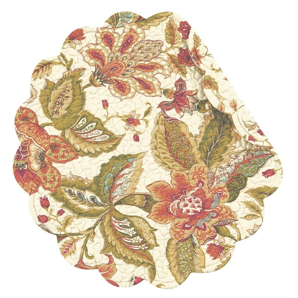 C&F Home Amelia Round Floral Placemat Cotton Quilted Reversible Machine Washable Single Round Placemat Red