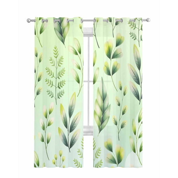 Green Leaves Sheer Curtains 84 Inch Length 2 Panels Set for Living Room/Bedroom, Summer Botanical Farmhouse Leaf Kitchen Curtains Grommet Semi-Sheer Curtains Drapes Voile Window Treatments 42"x84"x2