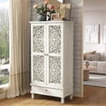 thumbnail image 2 of Atumcto 55" Tall Storage Cabinet with 2 Doors & Drawer, Vintage Carved Wood Accent Cabinet with Solid Wood Legs, Stylish Storage Solution for Living Room, Entryway, Dining Room, Antique Gray White, 2 of 17