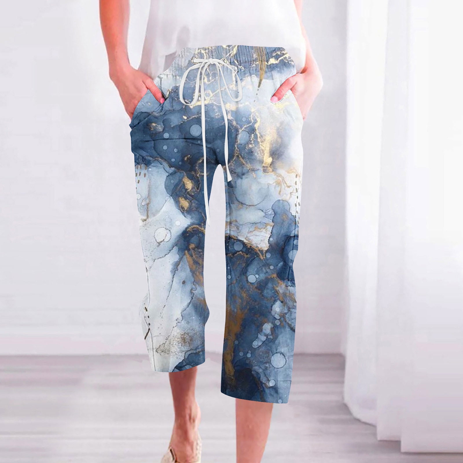 lcziwo Womens Linen Capris,Linen Capri Pants Women Summer Beach