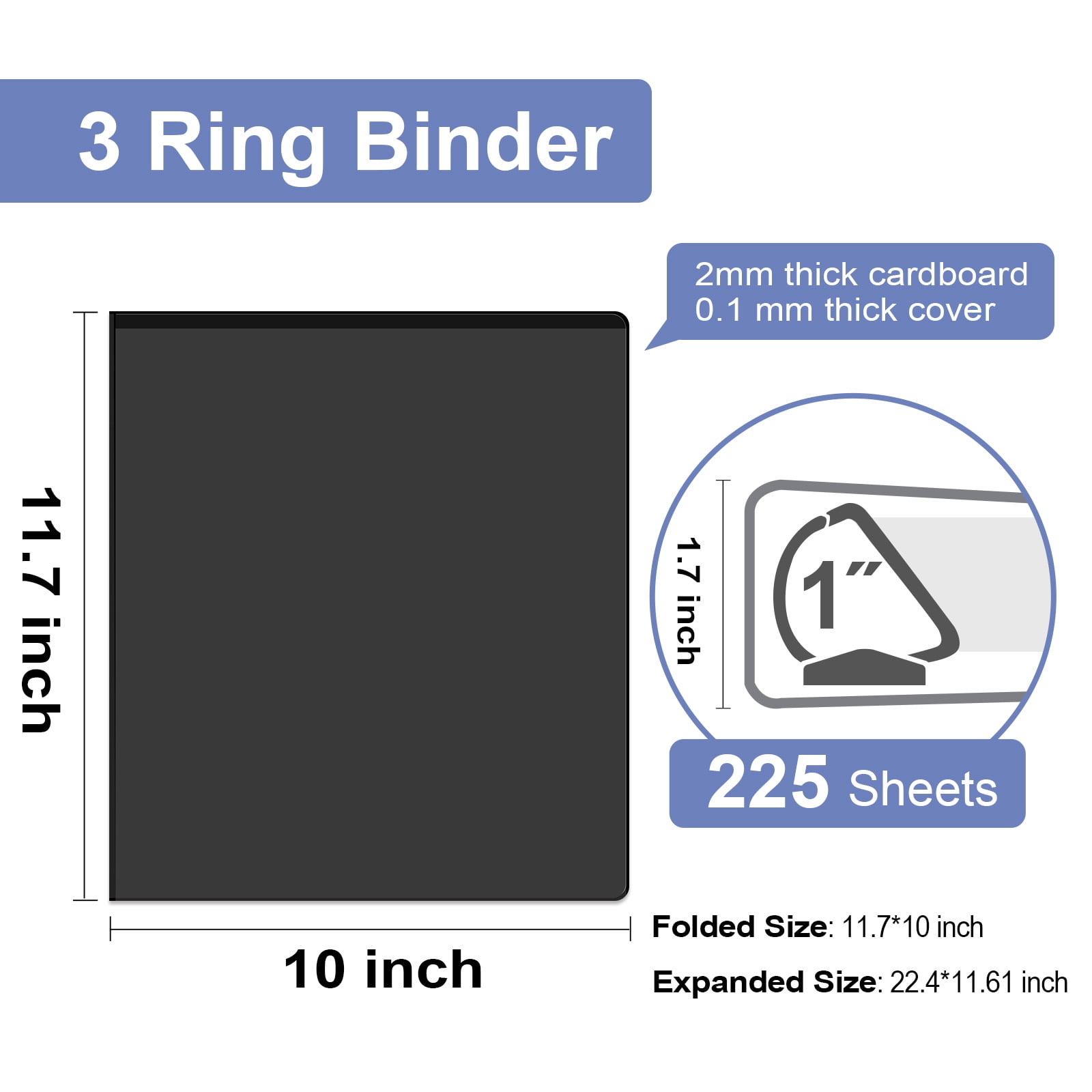 Comix Sturdy 1 inch 3 Ring Binder with View Cover,D-Ring, 225 Sheets Capacity of Letter-Size Paper, 12 Pack Black 2mm-thick